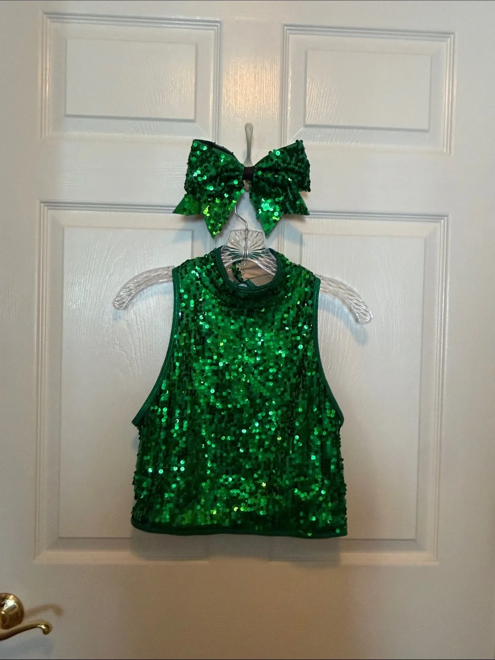 balera Shiny Green Sequin Dance Top with Matching Bow
